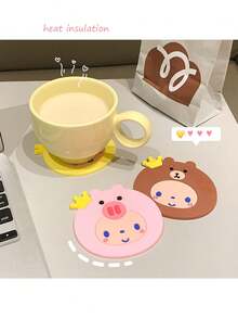 1pc Cartoon PVC Rubber Cup Mat, Ins Style Heat-Resistant Non-Slip Bowl Coaster For Kitchen, Restaurant And Coffee - Multicolor - View 4