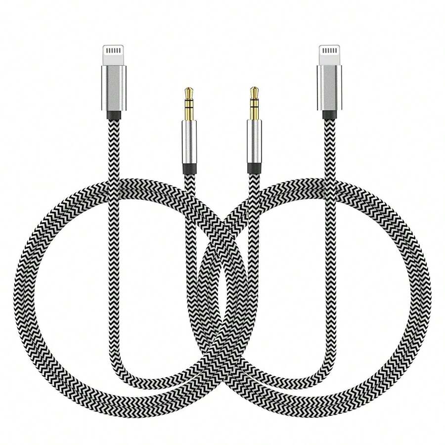 2pcs Apple AUX Audio Cable, Lightning To 3.5mm Headphone Adapter, 3.5mm To Lightning Adapter, Compatible With IPhone 14/13/12/11 Pro Max Plus Audio Cable - Snake Pattern - View 1