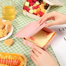 1個綠色粉色可選擇的便攜式午餐盒，吐司面包三明治盒，午餐盒，三明治容器，帶蓋吐司造型午餐盒，三明治盒，食品儲存盒，便當盒，吐司三明治保鮮盒，適用於小吃準備 - 彩色 - 查看 3