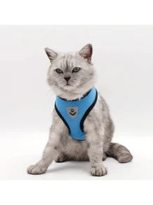 Correa para mascotas (gatos y perros) con arnés ajustable anti-escape para pecho y espalda, cuerda y collar reflectantes, de material de malla suave y transpirable