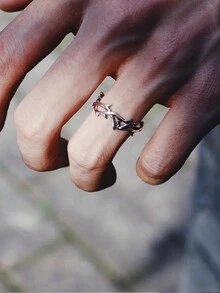 1 件朋克时尚不对称荆棘情侣戒指复古嘻哈个性可调节指环男女珠宝礼物 - 銀色 - 查看 3