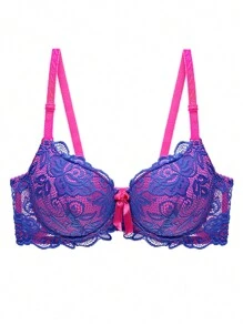 Áo ngực nữ phối ren gợi cảm màu khối, áo lót nâng ngực có gọng cho cúp B - Xanh đậm - Xem 6