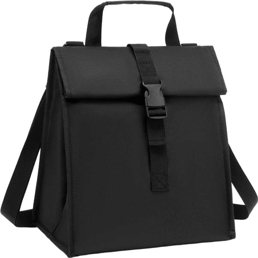1pc Insulated Lunch Bag Roll Top Reusable Lunch Box With Adjustable Shoulder Strap, Thermal Lunch Cooler Tote Container For Adults/Teens School Work Office Picnic,Black
