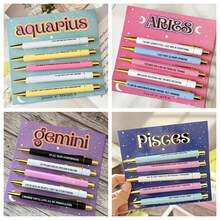 1 Set 12 Constellations Theme Retractable Ballpoint Pen, Various Colors Of Fun Pen, Black Ink 1.0mm Midpoint Quick Drying, Used For Writing Drawing Diary Notes, Birthday Office Gifts - Multicolor - View 7