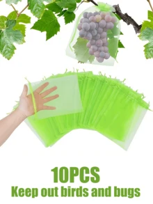 10pcs Fruit Protection Bags, Fruit Tree Mesh Cover Net Bag, Plant Mesh Drawstring Bag For Fruits And Flowers - Green - View 1