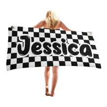 1入組個性化創意沙灘毛巾，個人化名字印刷吸水海灘毛巾，大尺寸夏季沙灘毯，適用於沙灘和游泳池派對，沙灘必備，可用圖片和文字定制 - 彩色 - 查看 6