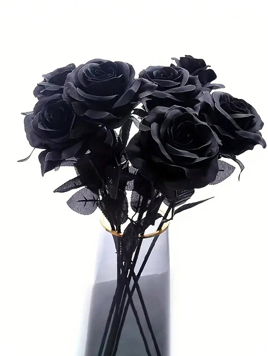 ULTECHNOVO Künstliche Schwarze Rosen Aus Samt - Wiederverwendbare Gothic Deko Für Halloween & Partys
