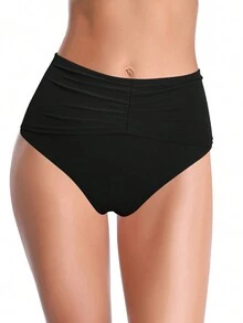 SHEKINI Women's High Waist Tummy Control Black Bikini Bikini Bottom - Black - View 6
