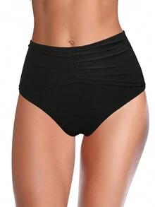 SHEKINI Women's High Waist Tummy Control Black Bikini Bikini Bottom - Black - View 1