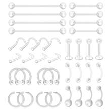 CIZME 3pcs Transparent Heart Shaped Nose Rings, Bioflex Nose Rings, L-Shaped Nose Studs, Unisex Body Piercing Jewelry, Nose Piercing Retainers