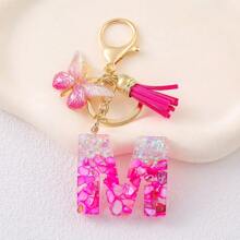 1pc Rose Red Initial Letter Keychain Pendant Resin Crystal Drops Glue Stone Letter Keychain Ribbon Butterfly Purse Backpack Accessories Souvenir Christmas Gift Ideas - Multicolor - View 16