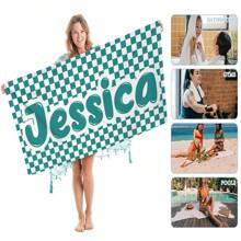 1入組個性化創意沙灘毛巾，個人化名字印刷吸水海灘毛巾，大尺寸夏季沙灘毯，適用於沙灘和游泳池派對，沙灘必備，可用圖片和文字定制 - 彩色 - 查看 7