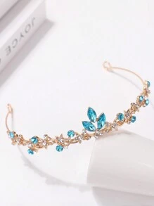 1入組公主風格豪華甜美3D鑽石皇冠頭帶，適用於青少女 - 藍色 - 查看 4