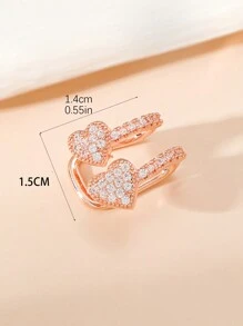 1pc Fashionable & Elegant Dual Cubic Zirconia Heart Shaped Ear Cuff For Women, Copper Jewellery Perfect For Banquets Valentines