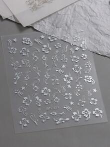 2張3D金銀色木棉花指甲貼紙，夏季裝飾金銀色花朵指甲貼紙，熱帶葉子滑片美甲箔 DIY - 彩色 - 查看 9