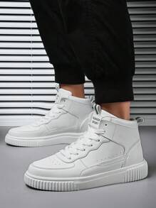 Zapatillas altas casuales de moda y simplicidad para mujeres, adecuadas para adolescentes y estudiantes, zapatos para mujeres transpirables y cómodos para exteriores y antideslizantes, estilo deportivo de plataforma para parejas - Blanco - Ver 2