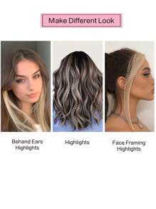 1 pieza de flequillo largo y rizado con clips y flequillo falso de extensión de cabello de dos lados delanteros, sintético y natural, con partición central para mujeres - Negro - Ver 6