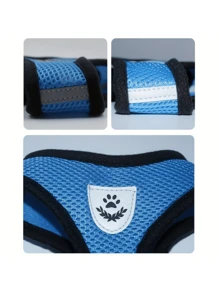 Correa para mascotas (gatos y perros) con arnés ajustable anti-escape para pecho y espalda, cuerda y collar reflectantes, de material de malla suave y transpirable
