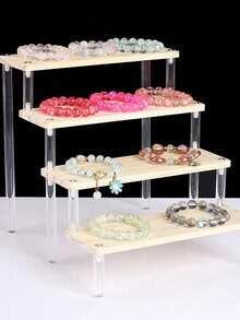 1pc DIY Wooden Board Acrylic Combination Spice Rack For Kitchen Storage, Display, Mineral Stone Model, Makeup Organizer, Party Dessert Cake Stand, Jewelry & Cosmetics Shelf, Clear Wooden Board With Self-Assembly Design - Multicolor - View 4