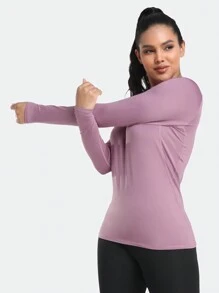 TELALEO Women's Solid Color Sporty Long Sleeves T-Shirt  Round Neck Mid-Stretch Fitness Top