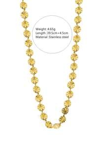 Un elegante y minimalista collar de disco circular de acero inoxidable con diseño de copo de nieve chapado en oro de 18K, adecuado para uso diario o fiestas de damas o como regalo para el Día de las Madres