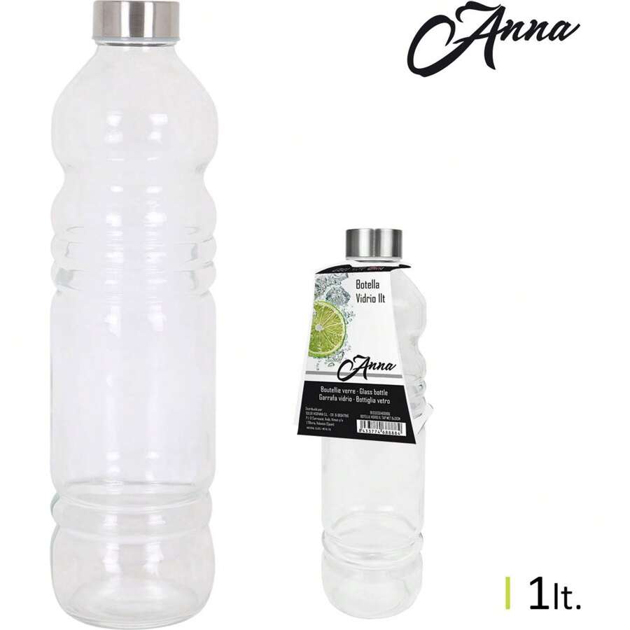 Inde BOTELLA VIDRIO 1L TAPÓN METALIZADO 8X31CM - Botella Vidrio Elegante y Funcional - Botella Vidrio Duradera y Versátil - Botella Vidrio Reutilizable - Multicolor - Ver 1