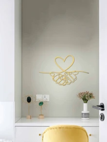 1pc 3D Geometric Line Heart Shaped Acrylic Mirror Wall Sticker For Home Decoration - Black - View 4