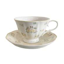 1套250ml山茶花毛絨貓陶瓷杯和茶碟套裝，適用於咖啡和下午茶，法式復古風格，不含匙羹 - 白色 - 查看 5