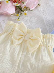 4pcs Baby Girls' Cute Bow Decor Shorts, Suitable For Outdoor Summer