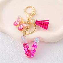 1pc Rose Red Initial Letter Keychain Pendant Resin Crystal Drops Glue Stone Letter Keychain Ribbon Butterfly Purse Backpack Accessories Souvenir Christmas Gift Ideas - Multicolor - View 14