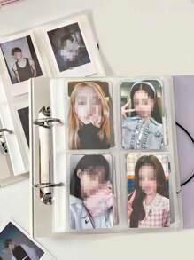 1本大容量3寸4格镂空心形追星小卡片收纳卡册，25张内页2孔3寸活页100格相册，适合明星卡片收纳，小卡片签名收纳 - 彩色 - 查看 4