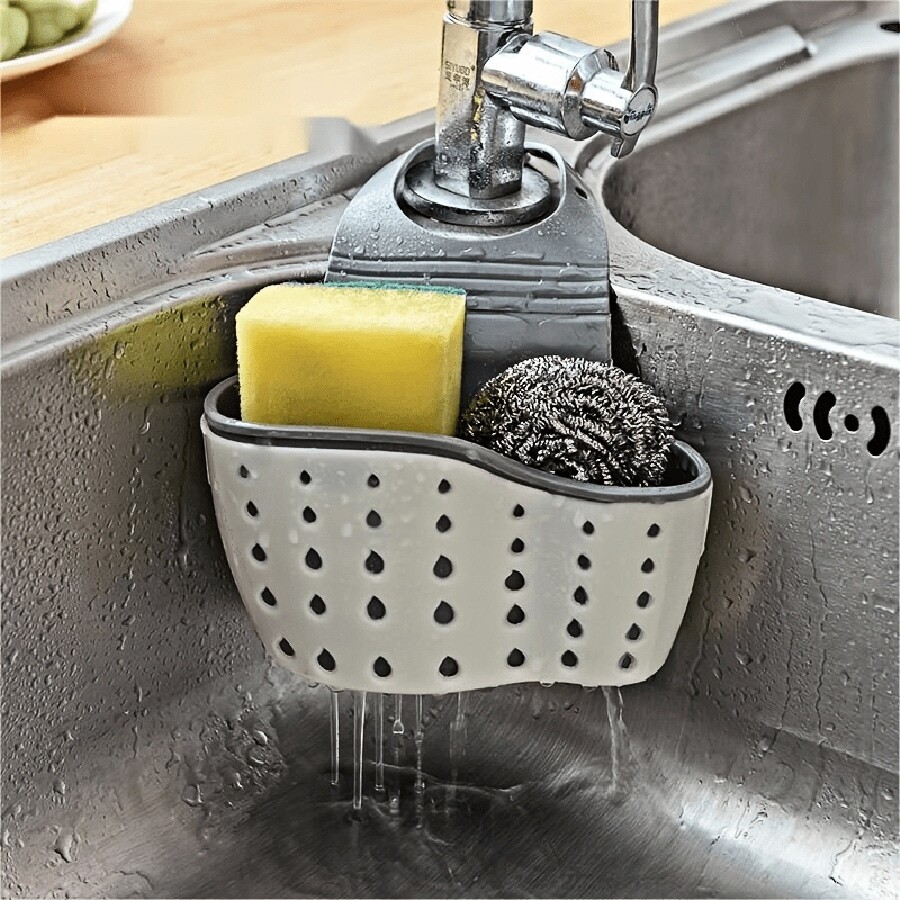 Kitchen Sink Strainer Hanging Basket With Sponge Holder, Faucet Storage