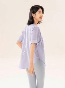 361degree 361 Women Sports Top, Mesh Shoulder Panel And Moisture-Wicking Material, Breathable And Lightweight, Hip-Hide Design Suitable For Yoga, Running, Dance And Adults/Teens