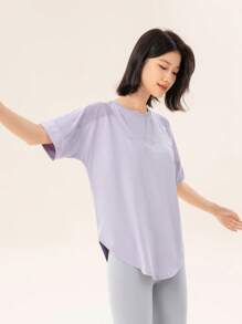 361degree 361 Women Sports Top, Mesh Shoulder Panel And Moisture-Wicking Material, Breathable And Lightweight, Hip-Hide Design Suitable For Yoga, Running, Dance And Adults/Teens