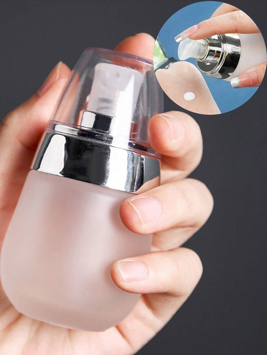 Vakuum mattierte Glasflasche, leere nachfüllbare Behälter 30ml 1oz für Make-up, Kosmetik, Gesichtscreme, Lotion, Salben, Pump-Reise Flaschen, Behälter mit Deckel, Cremes, Balsame Aufbewahrungsbehälter, Kosmetik Reisebehälter, Reiseflaschen für Lotionen und Cremes, Kosmetik und Hautpflege Produkte - tragbare Reise Accessoires und Badezimmer Zubehör - Silber - Übersicht 1