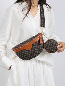 Fashionable Punk Waist Bag & Chest Bag, Large Capacity Crossbody Bag, Retro Floral Pattern Chest Bag - Brown - View 2