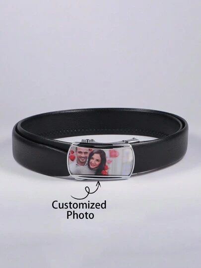 Personalized Colorful Photo Rectangular Belt Buckle With Black Belt, Father's Day/Valentine's Day/Birthday/Anniversary/Graduation/Christmas Gifts, High-End Family Presents