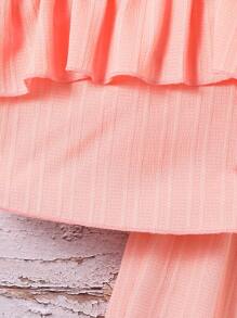 Young Girl Off-Shoulder Tank Top And Wide Leg Pants Set, Summer Casual Fashion Outfits - Pink - View 4