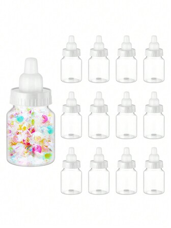 12pcs Creative Pacifier-Shaped Candy Jar, Wedding/Birthday Gift, Festival Party Decoration Plastic Candy Box, Mini Milk Bottle Party Gift Bag/Box (Pink, Blue, White),Christmas