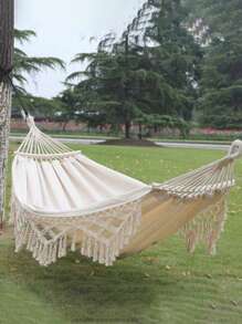 1pc Outdoor Garden Oversized Hammock Hanging Chair Swing Tassel Hammock Detachable Iron PipeSuitable For Outdoor Camping, Home Use, Indoor And Outdoor Rocking Chairs, Cradles Camping Stuff