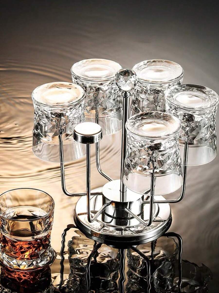 1入組不銹鋼旋轉杯架水杯倒掛架家用陶瓷玻璃茶杯儲物架杯架酒杯排水架杯子倒掛排水架進階水晶不鏽鋼杯架客廳水杯收納架/銀色，廚房儲物和整理，組織者，裝飾，裝飾品