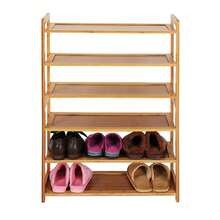 Concise Rectangle 6 Tiers Bamboo Shoe Rack - wood color - View 2