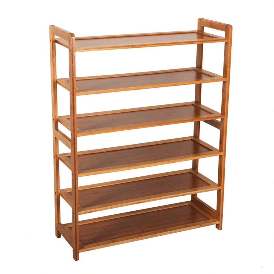 Concise Rectangle 6 Tiers Bamboo Shoe Rack - wood color - View 1