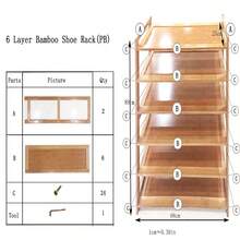 Concise Rectangle 6 Tiers Bamboo Shoe Rack - wood color - View 5