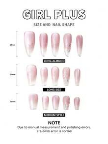 GIRL PLUS GIRLPLUS“冰雪玫瑰”10片纯手工假指甲骨长杏仁棺材形状，冰浅粉色闪亮猫眼渐变镂空玫瑰美甲，高级秀场百变风格，春夏手工美甲推荐时尚美甲套装，适合女士日常佩戴、约会佩戴按压指甲美甲用品 - 粉色 - 查看 8