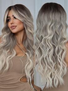 26英寸波浪蝴蝶发型假发，带刘海，女士/女孩合成纤维假发