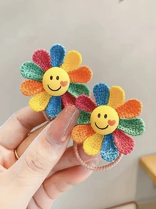 2pcs Cute Sunflower Cartoon Hair Scrunchies Elastic Hair Ties, Gift For Girls (Random Style Shipping Without Backing Card Due To Handmade) - 2PCS - View 2