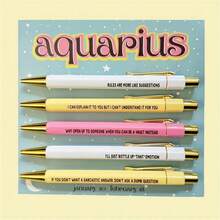 1 Set 12 Constellations Theme Retractable Ballpoint Pen, Various Colors Of Fun Pen, Black Ink 1.0mm Midpoint Quick Drying, Used For Writing Drawing Diary Notes, Birthday Office Gifts - Multicolor - View 11