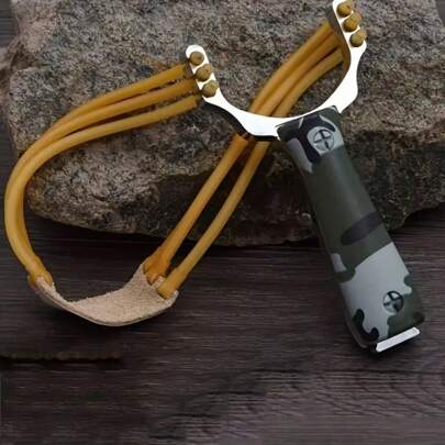 Professional Slingshots With Camo Handle, Outdoor Shooting Slingshot With 1pc Random Rubber Band For Hunting And Shooting Practice