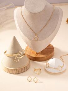 1 套女士几何魅力幸运四叶草项链、手链、戒指、耳环、手镯首饰套装情人节